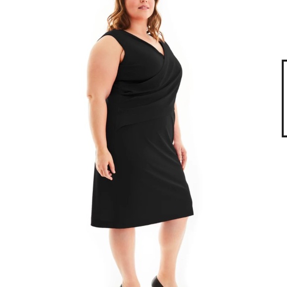 PROJECT GRAVITAS LUCILLE BLACK RUCHED VNECK PLUS FITTED SHAPEWEAR LUXE DRESS - Picture 2 of 16